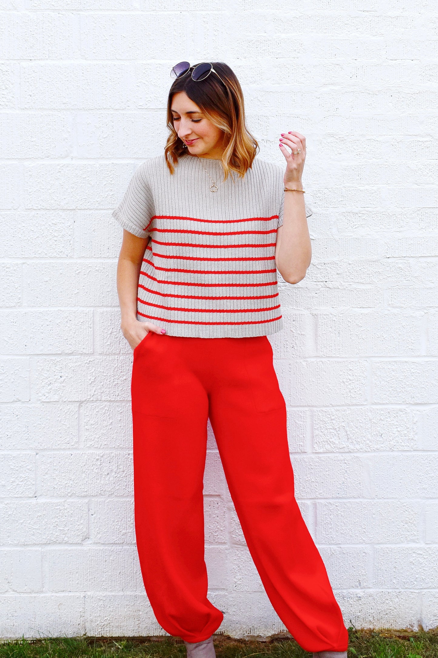 Red Knitted Jogger Pants