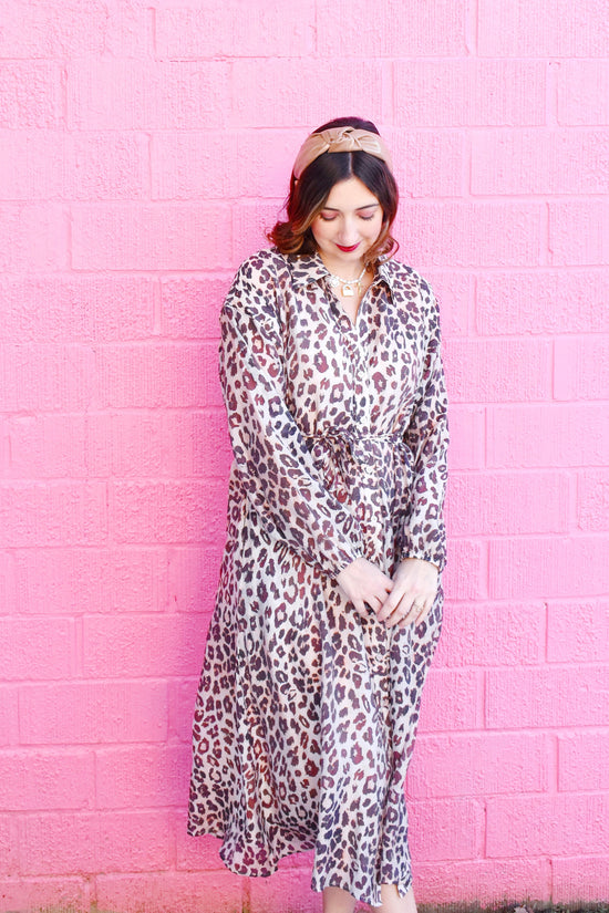 Leopard Chiffon Midi Dress