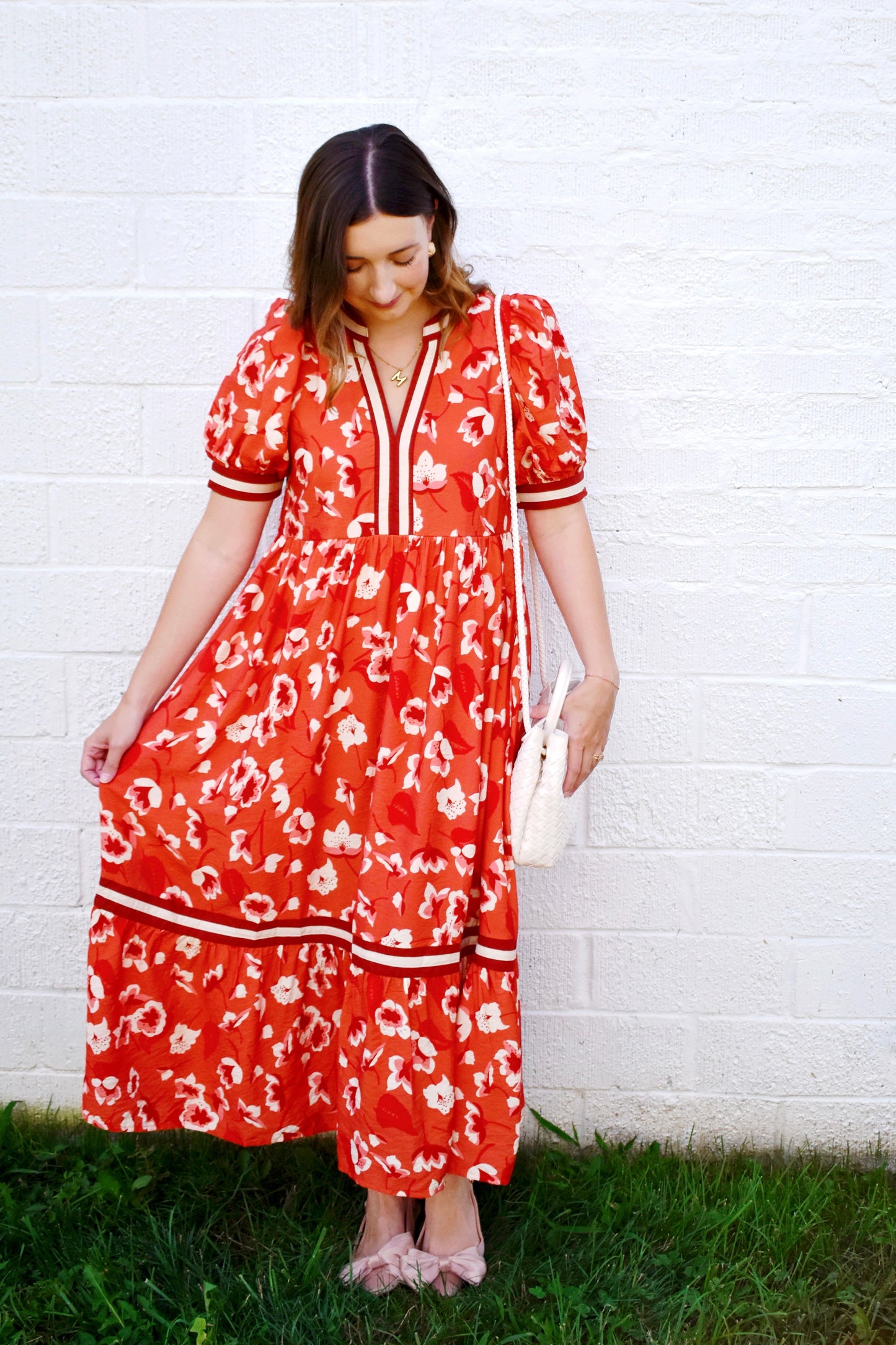 Fall Perfection Rust Floral Midi Dress