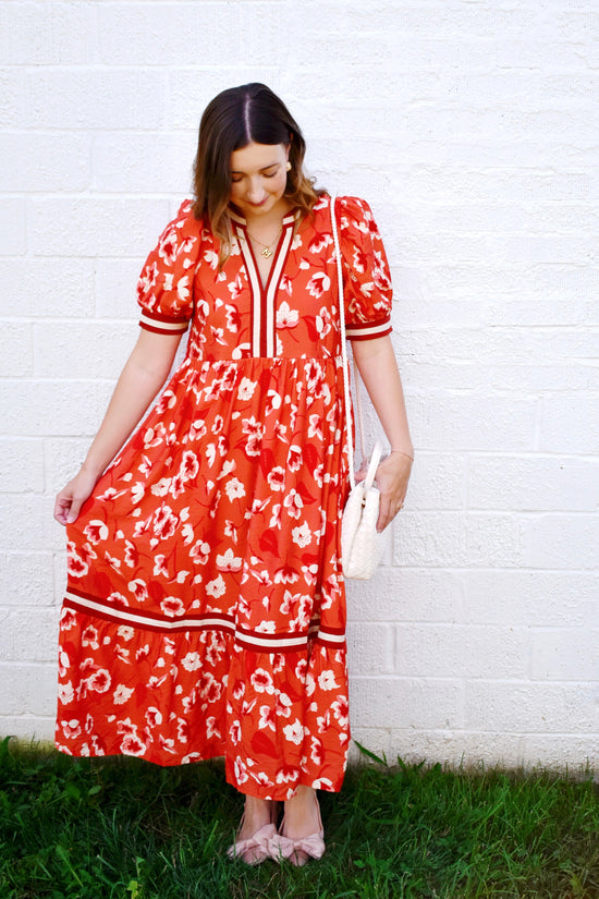 Fall Perfection Rust Floral Midi Dress