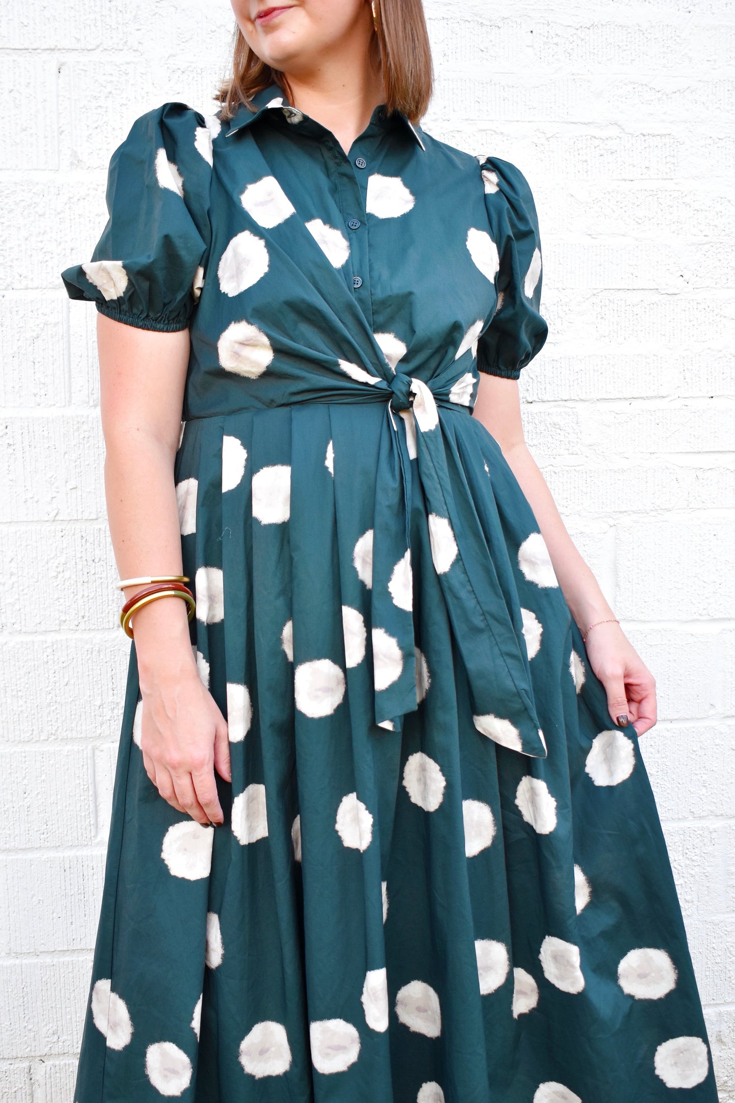 Hunter Abstract Dots Side Tie Midi Dress