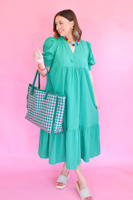 Kelly Green Lace Trim Midi Dress – Confetti Boutique