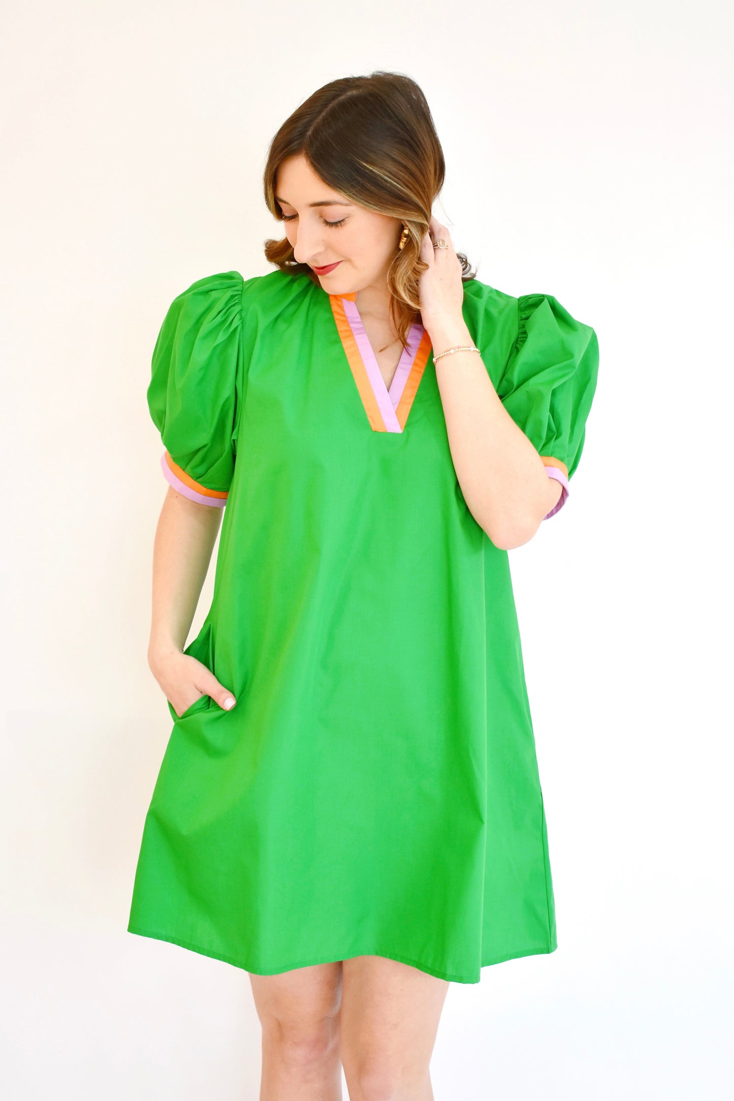 Kelly Green Contrast Trim Dress