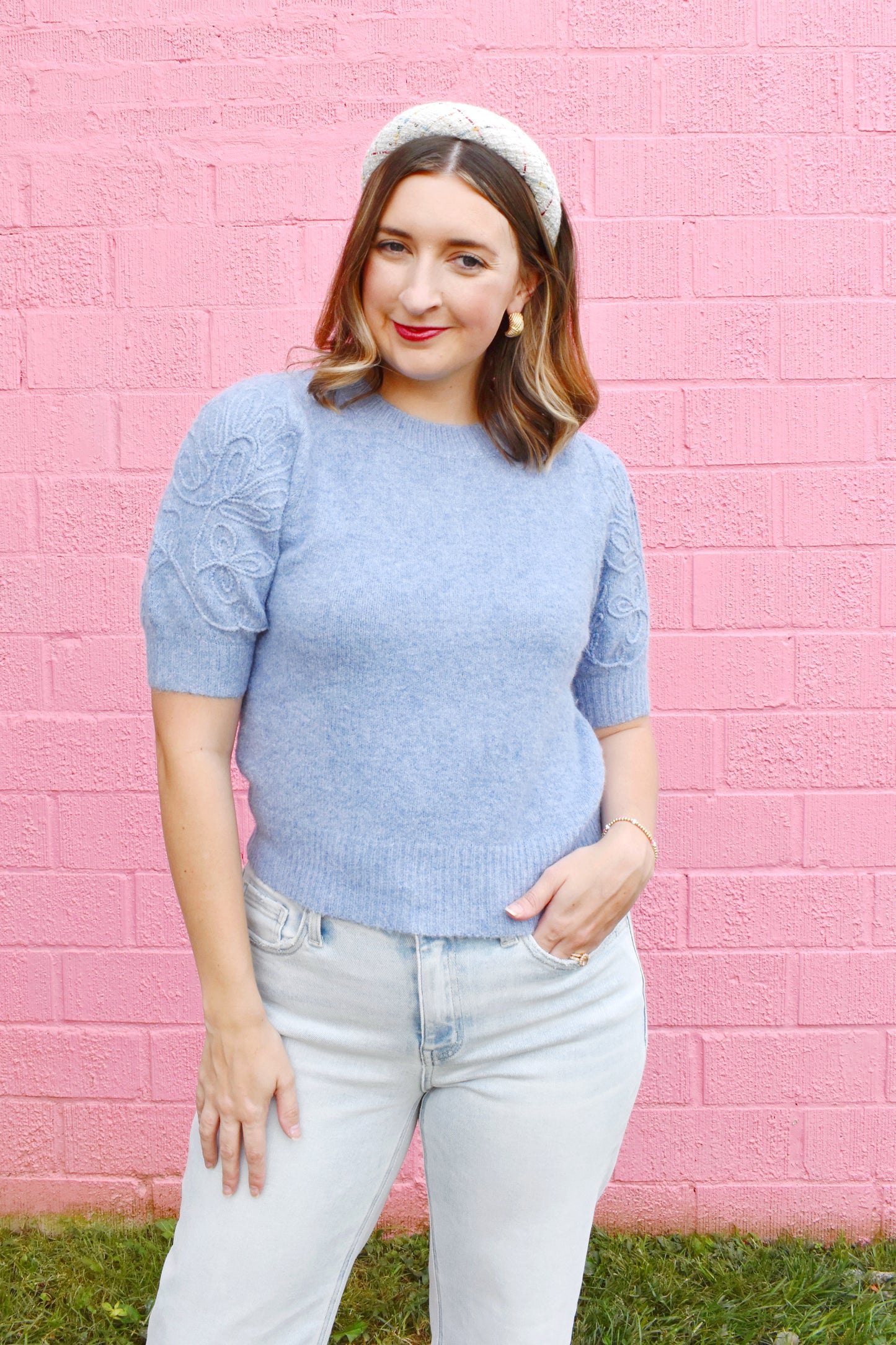 Light Blue Short Sleeve Sweater
