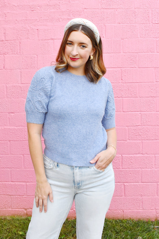Light Blue Short Sleeve Sweater