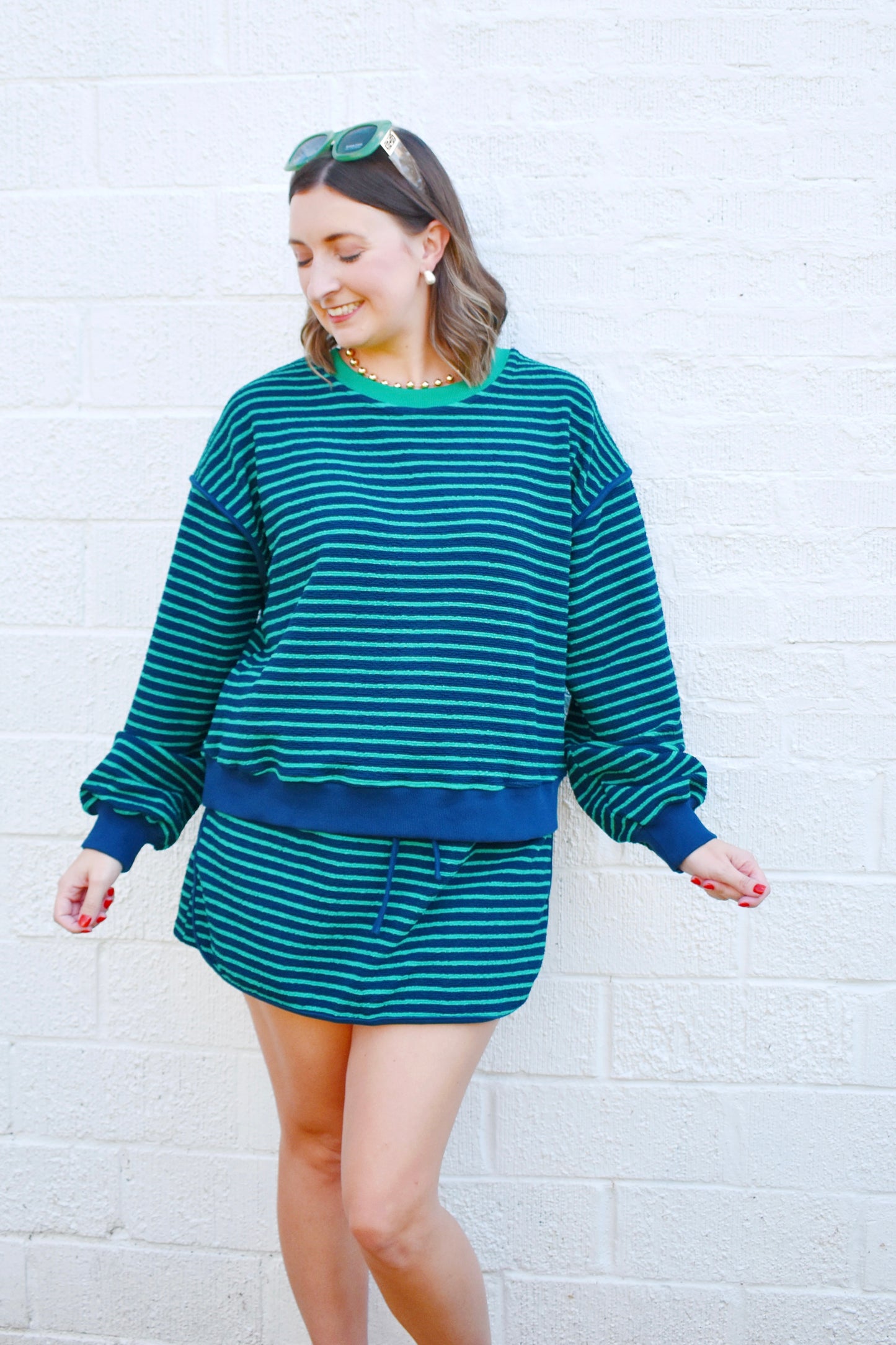 Navy & Green Stripe Skort