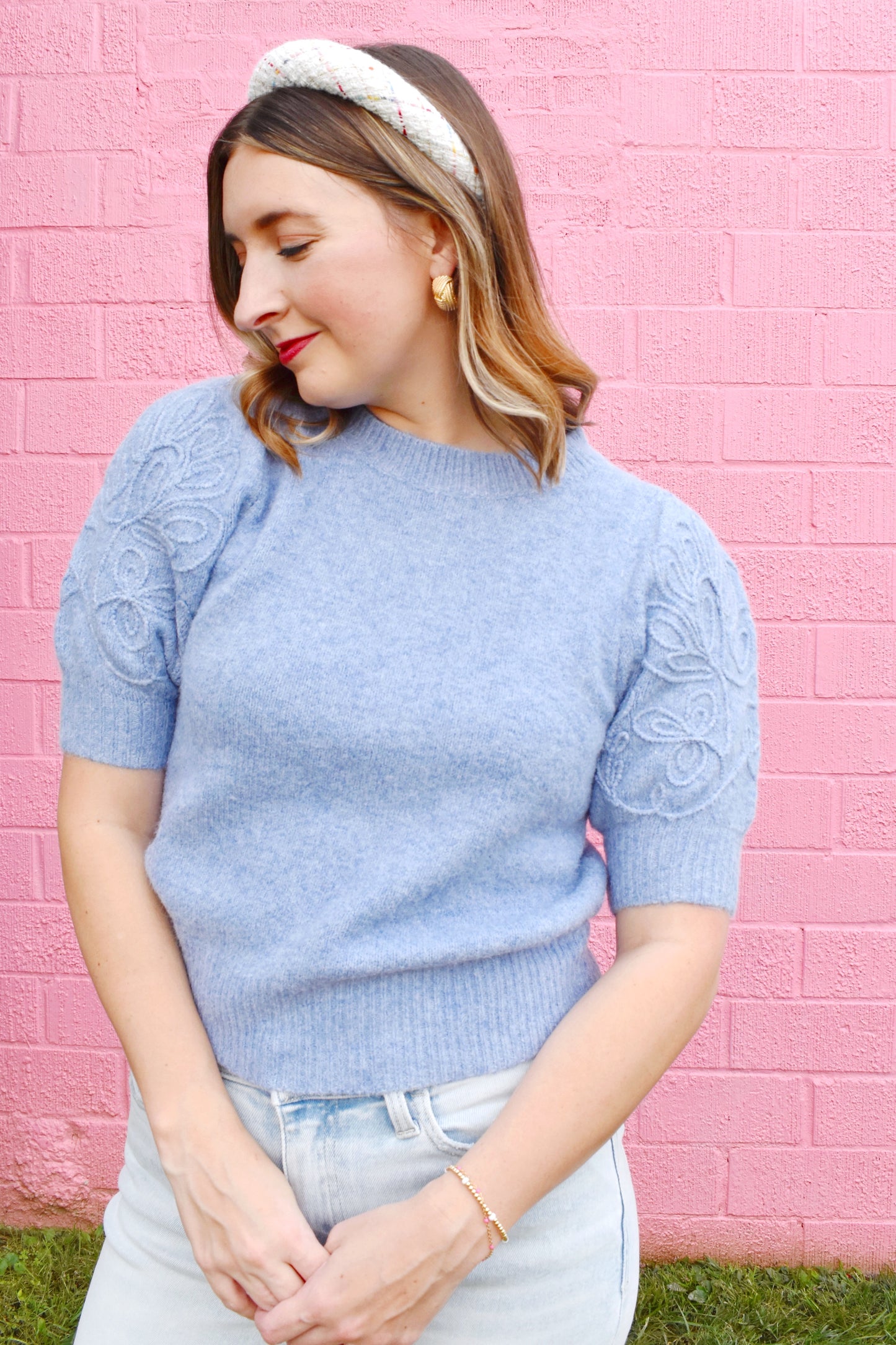 Light Blue Short Sleeve Sweater