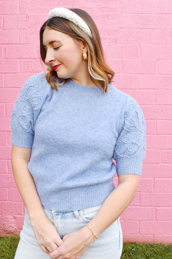 Light Blue Short Sleeve Sweater