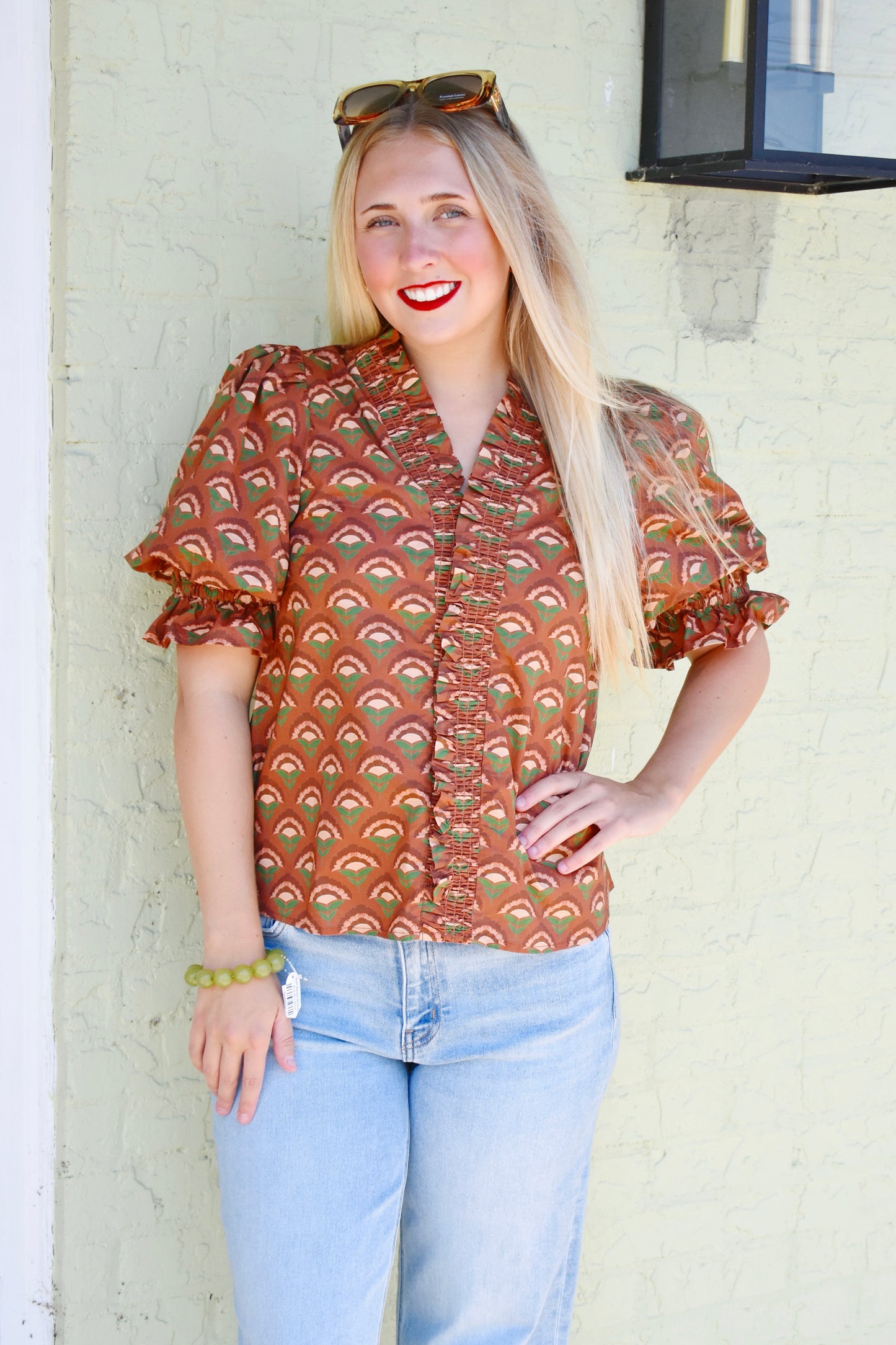 Brown Floral Block Print Blouse