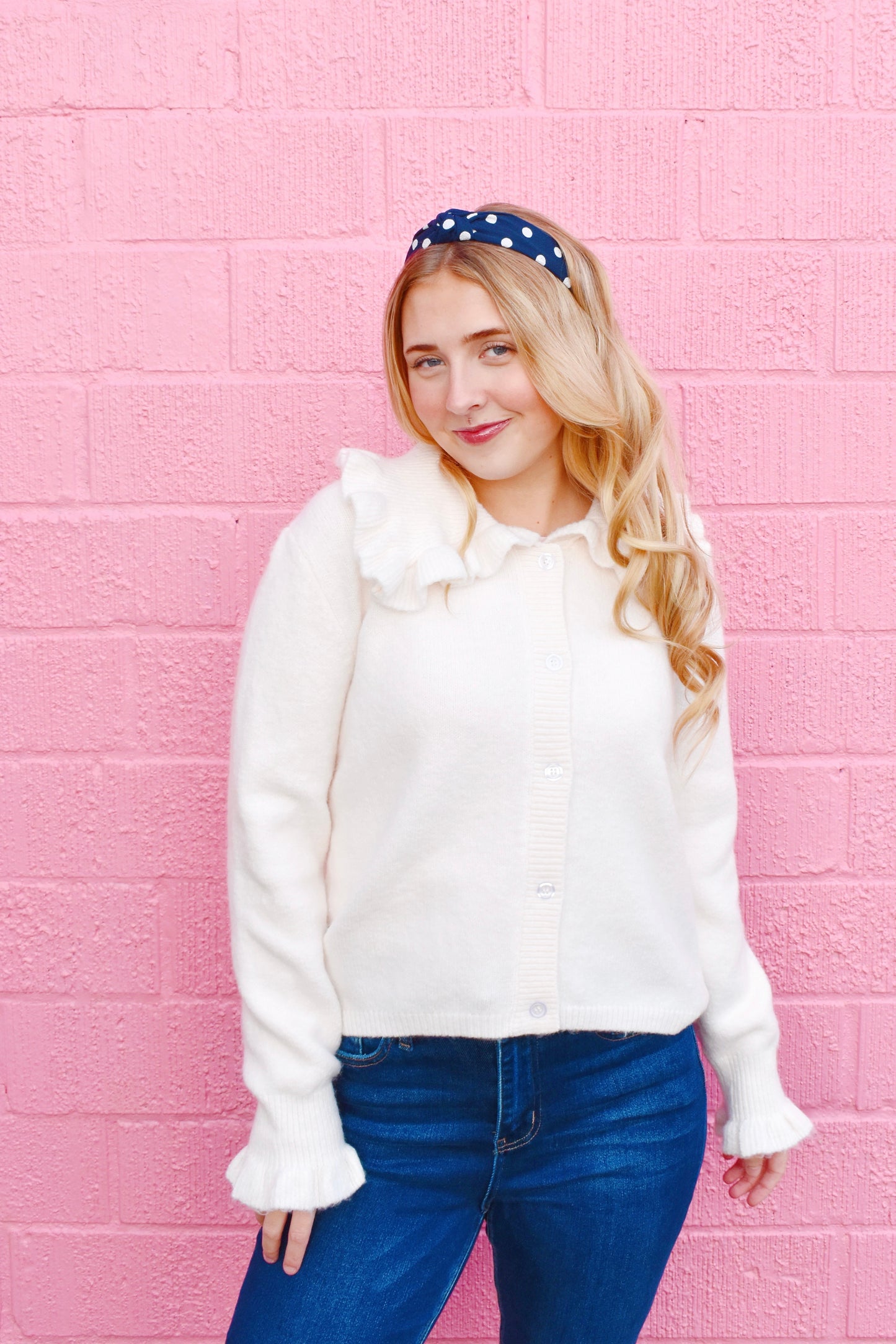 Ivory Ruffle Collar Cardigan