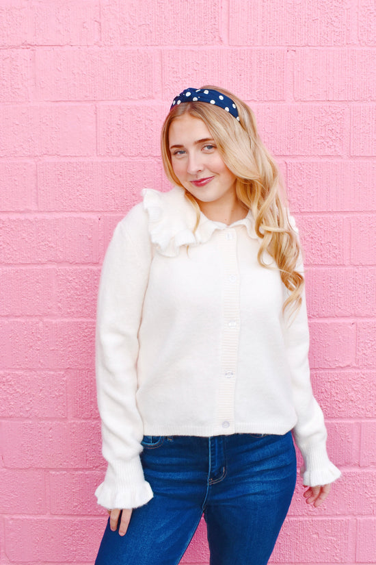 Ivory Ruffle Collar Cardigan