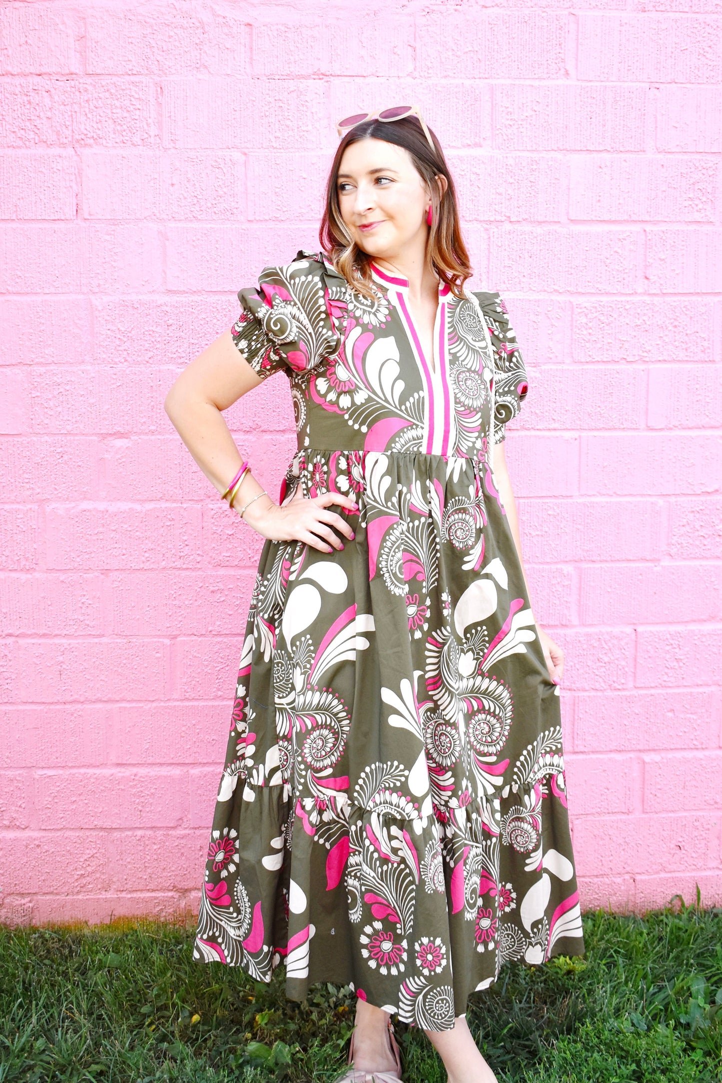 Olive Pink Midi Dress