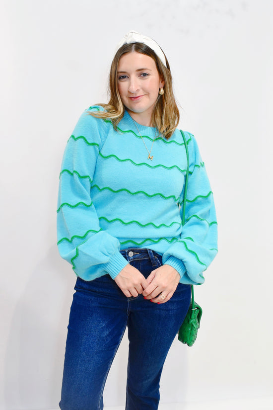 Blue Green Wavy Stripe Sweater