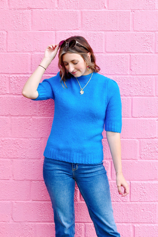 Bright Aqua Tie Back Sweater Top