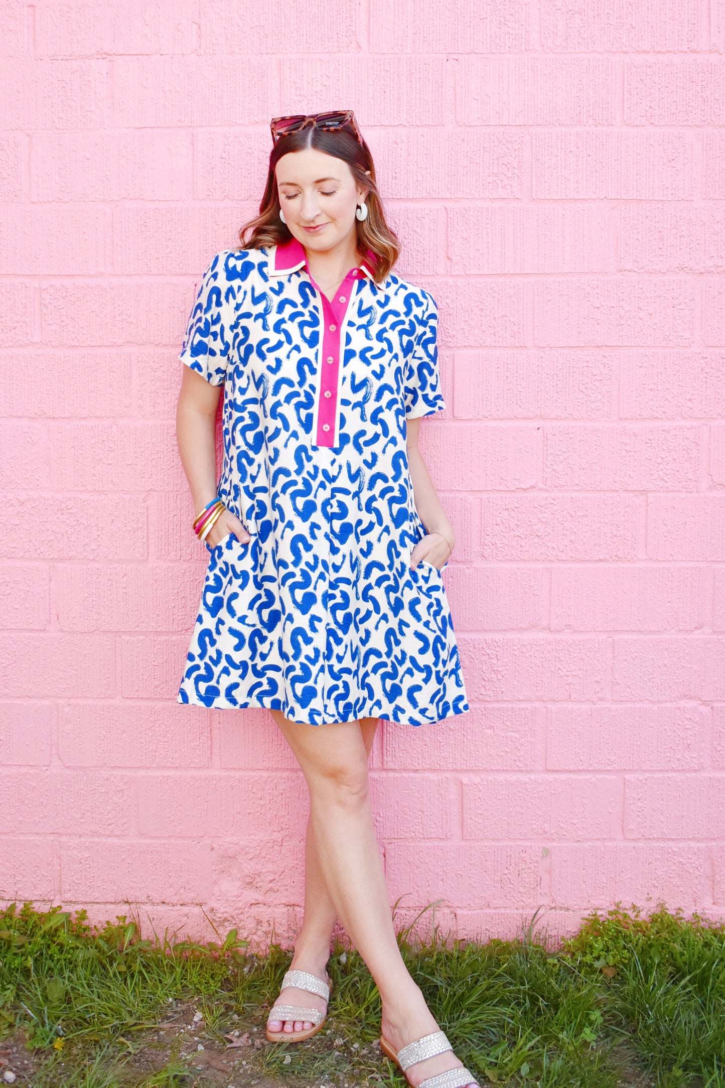 Royal Abstract Hot Pink Collar Dress