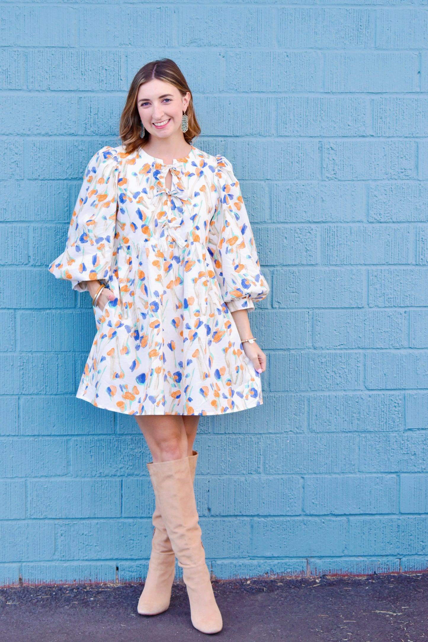 Watercolor Orange Floral Babydoll Dress