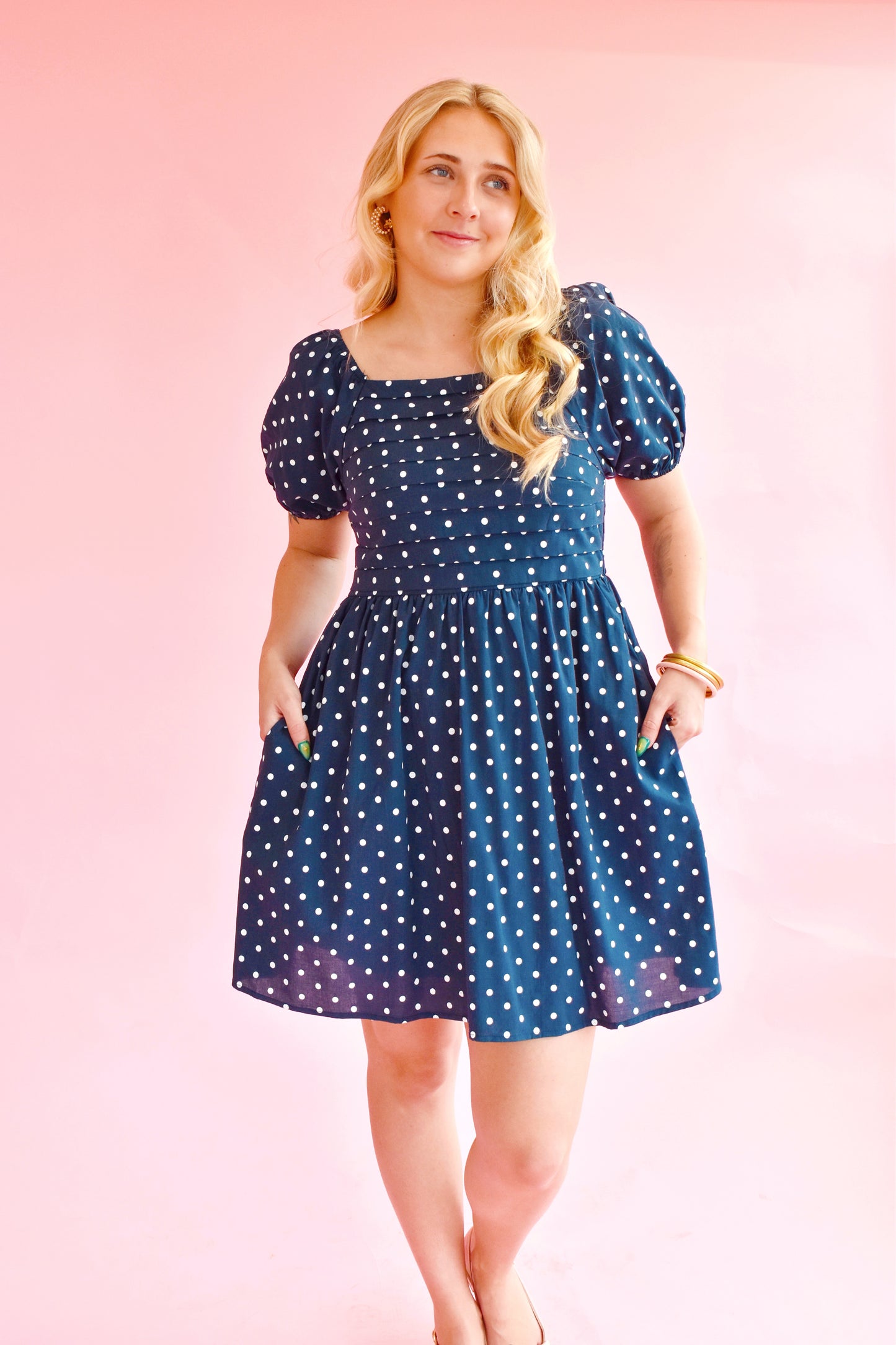 Navy Polka Dot Babydoll Dress