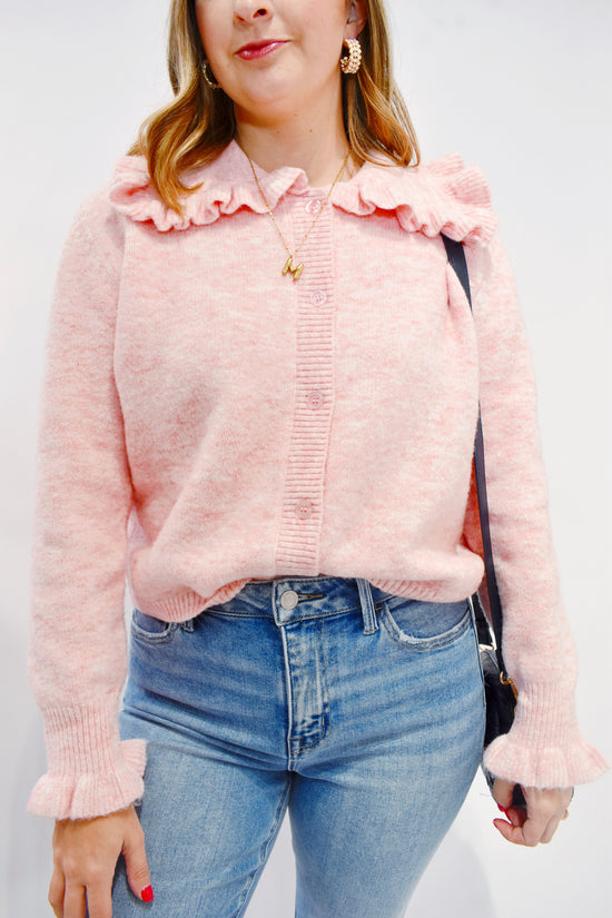 Light Pink Ruffle Collar Cardigan