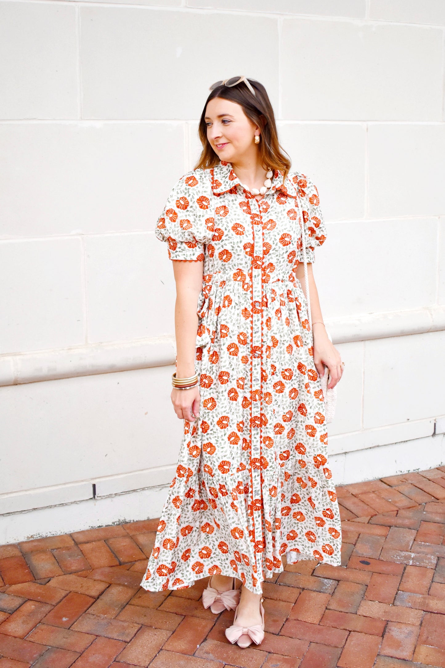Rust Floral Button Down Midi Dress