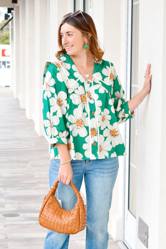 Green & Marigold Floral Blouse