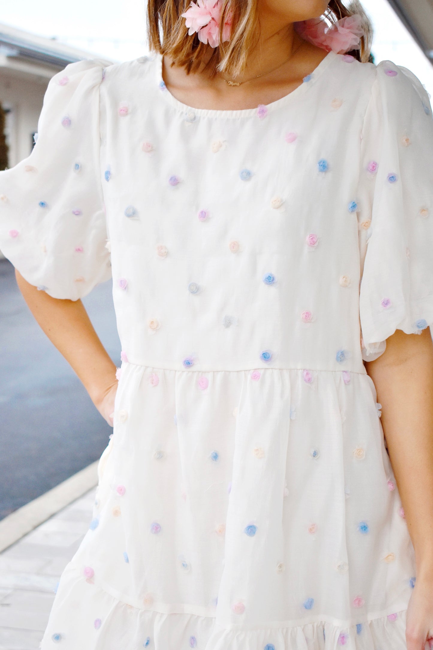 Perfect Pastel Cream Spotted Dress