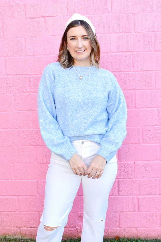 Light Blue Flower Knit Sweater