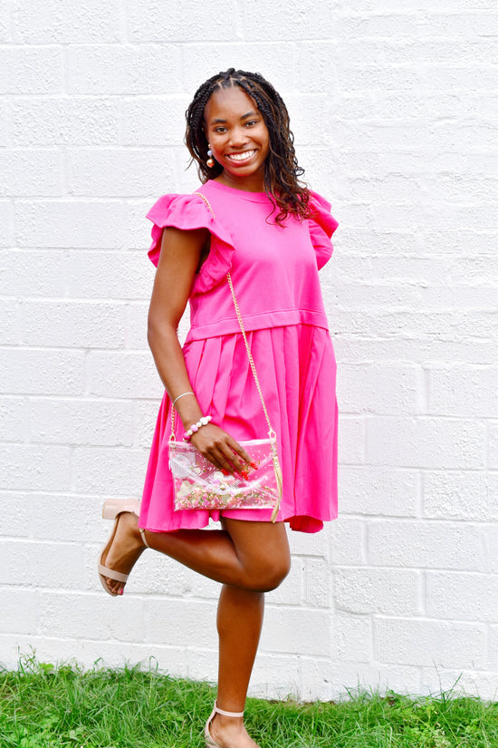 Hot Pink Layered Pleat Dress
