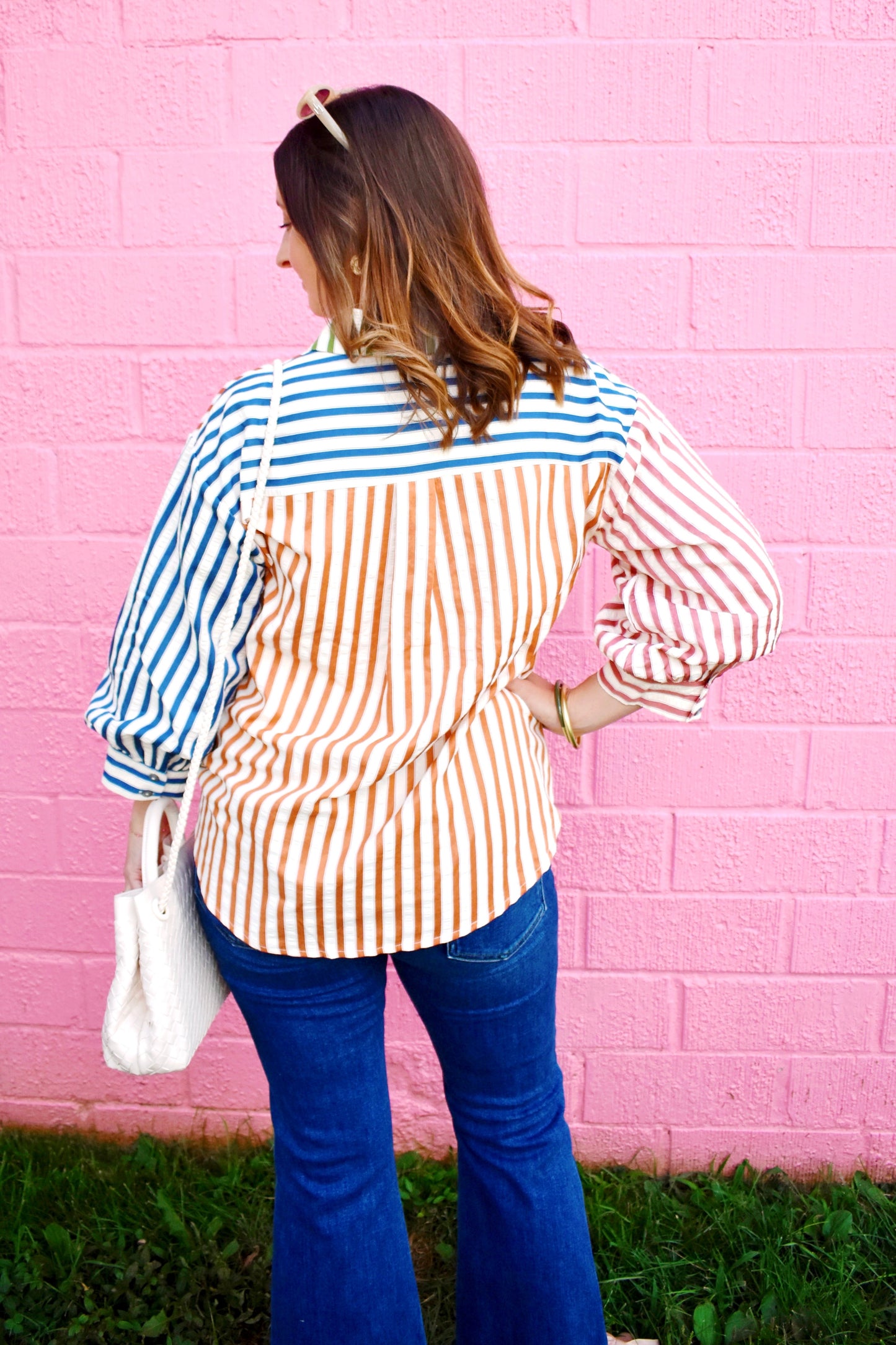 Fall Color Block Striped Button Down
