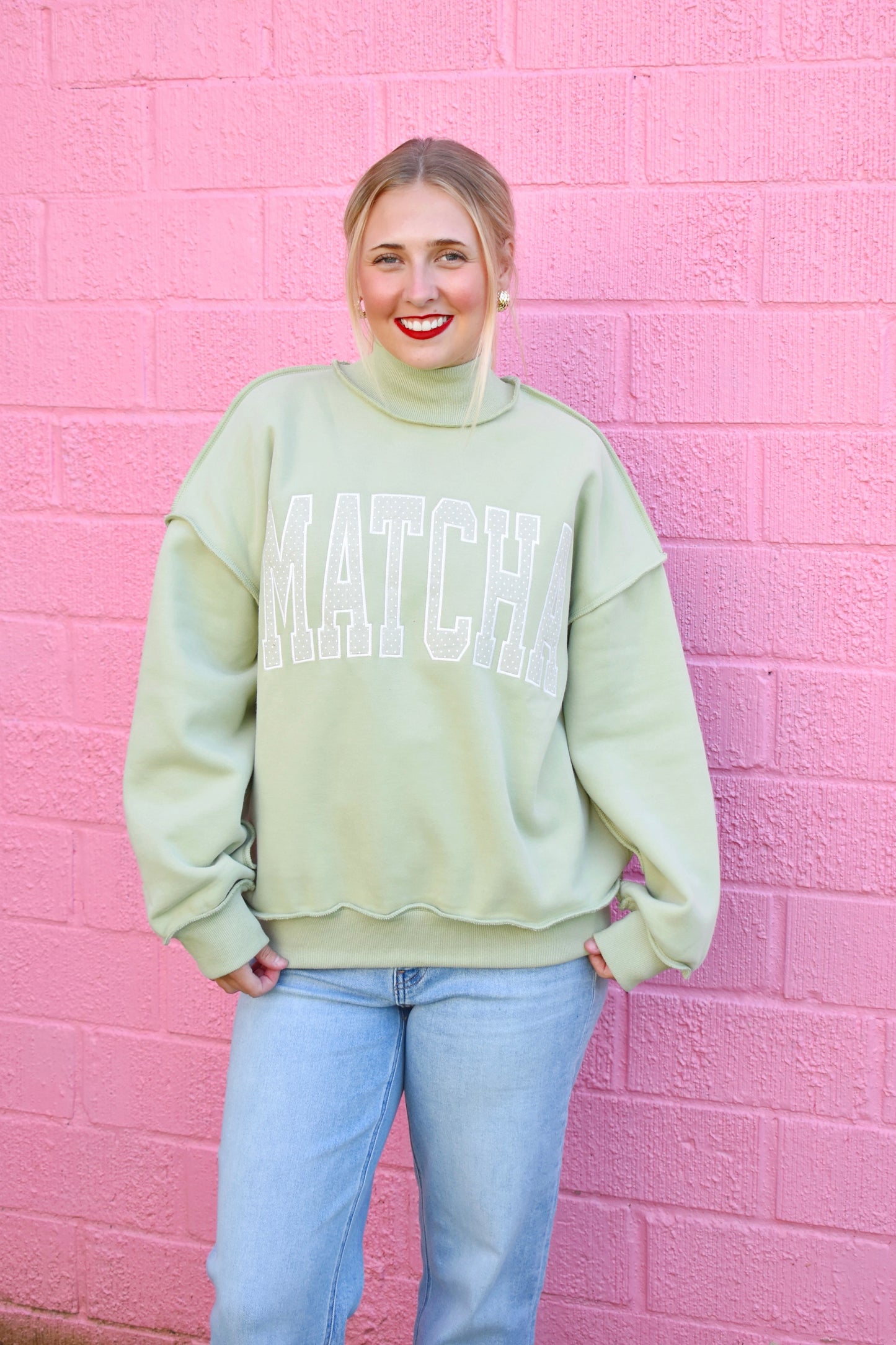 Matcha Polka Dot Mock Neck Sweatshirt