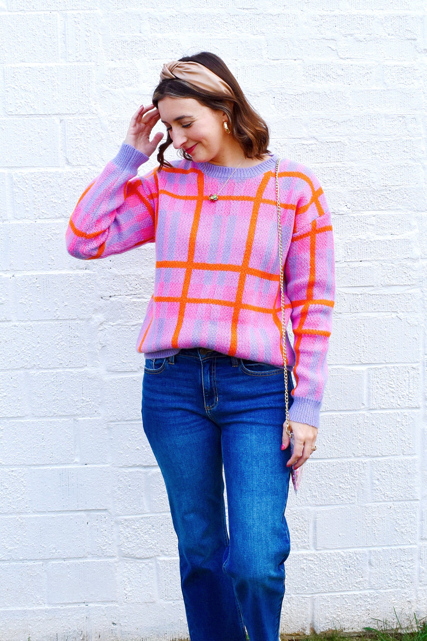 Lavender & Orange Plaid Sweater