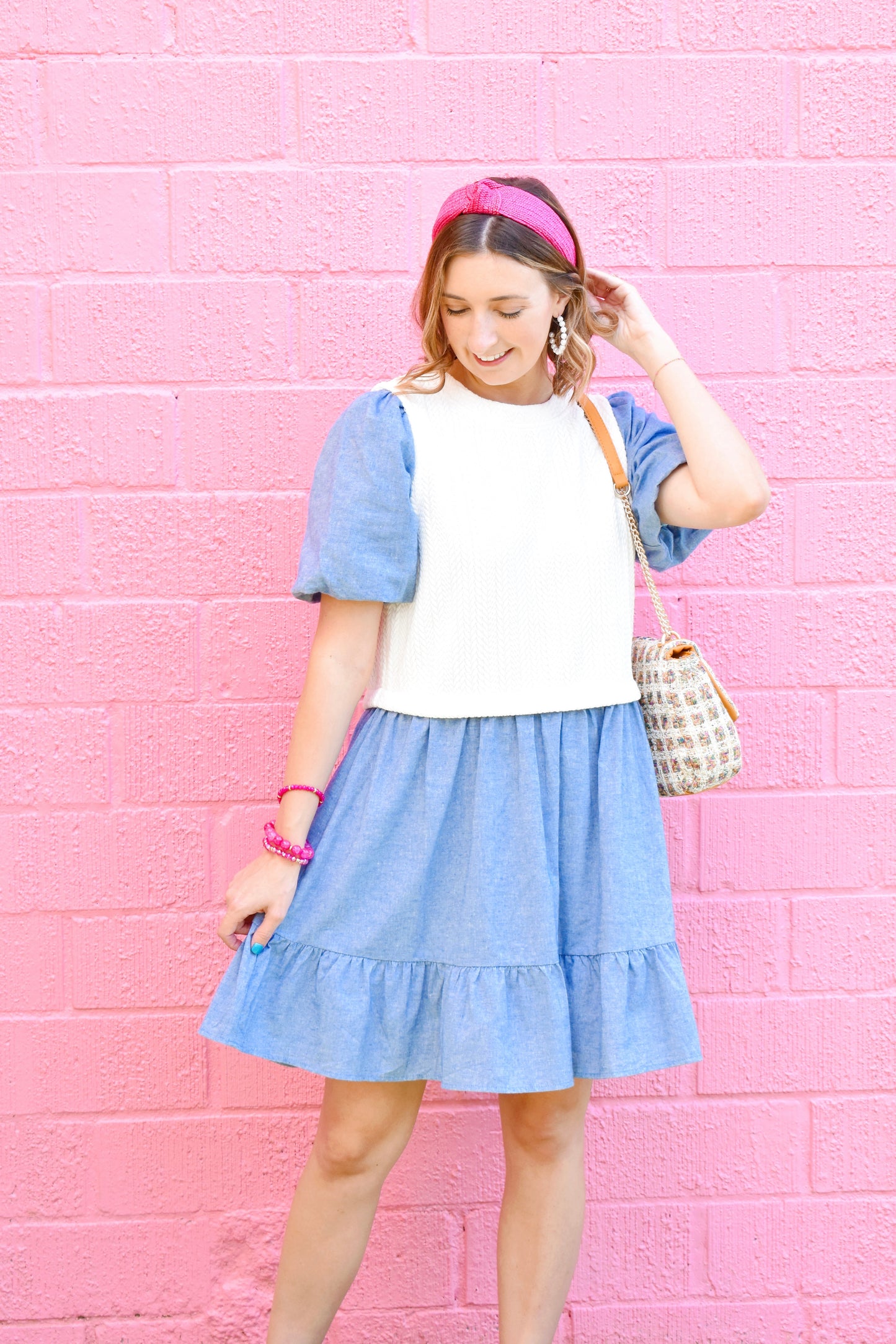 Layered Denim Puff Sleeve Dress