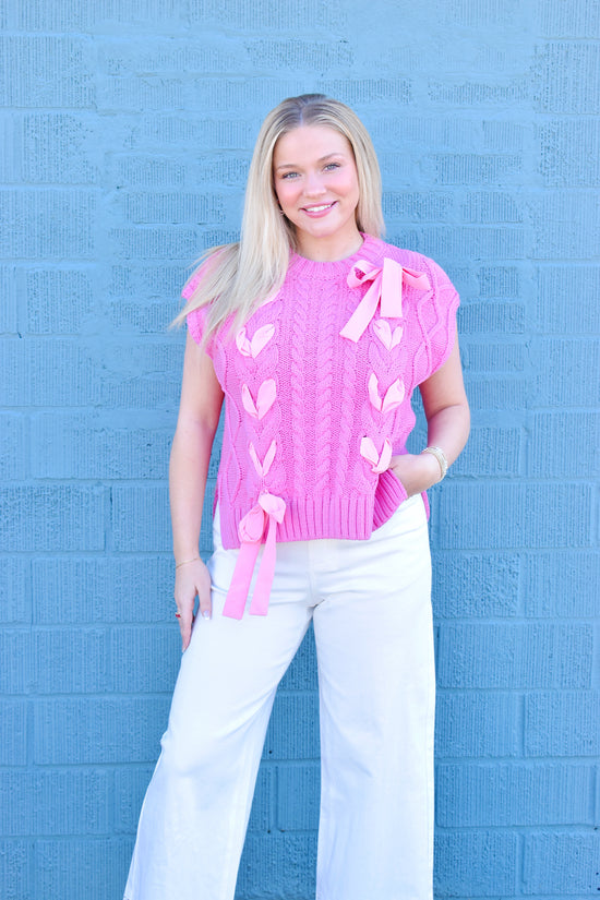 Pink Ribbon Lace Bow Sweater Top