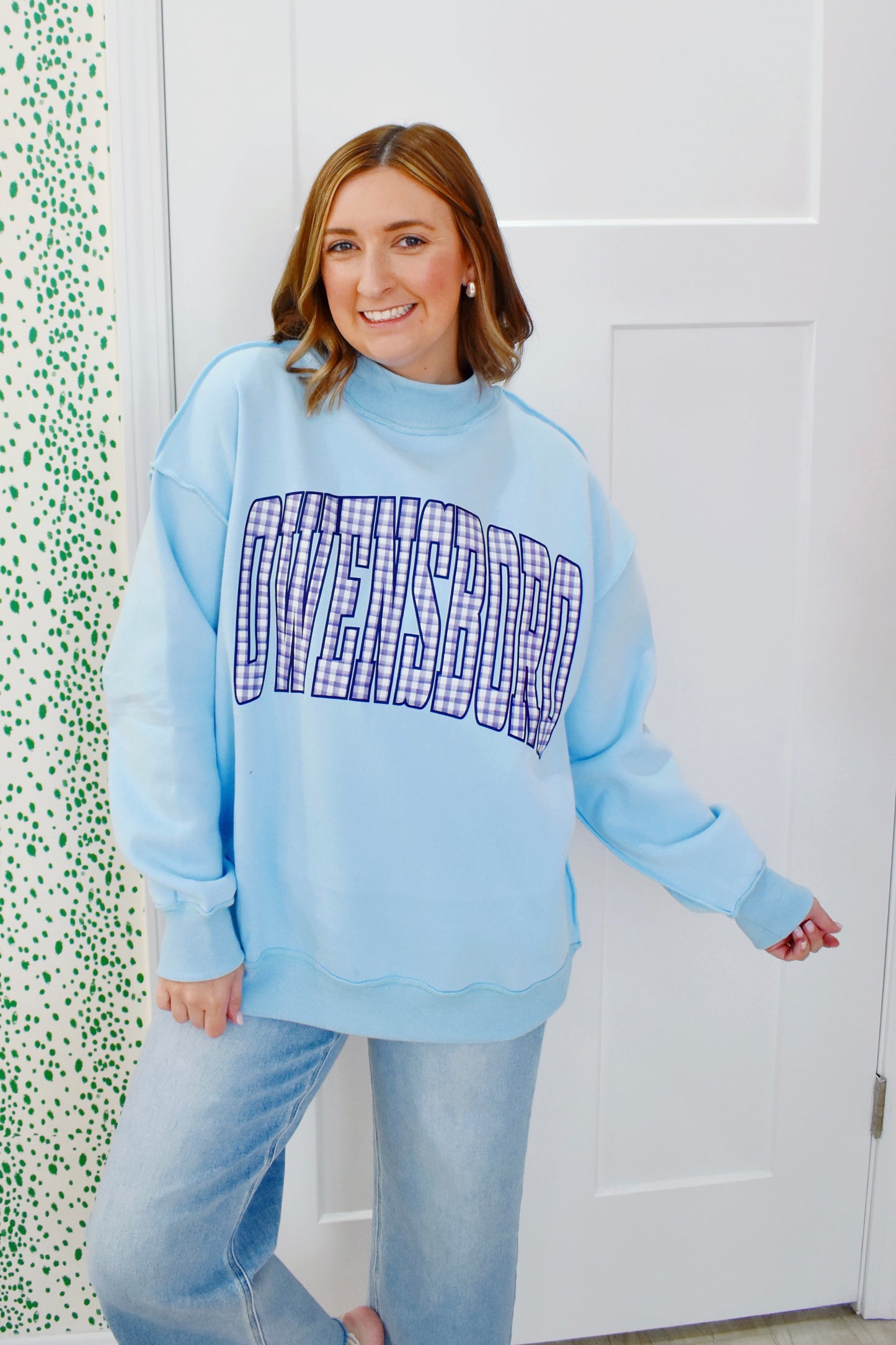 Light Blue Owensboro Gingham Mockneck