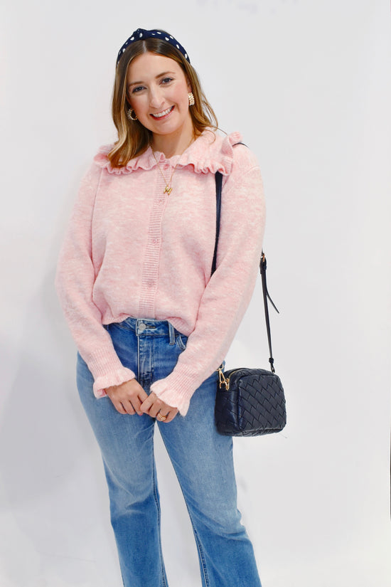 Light Pink Ruffle Collar Cardigan