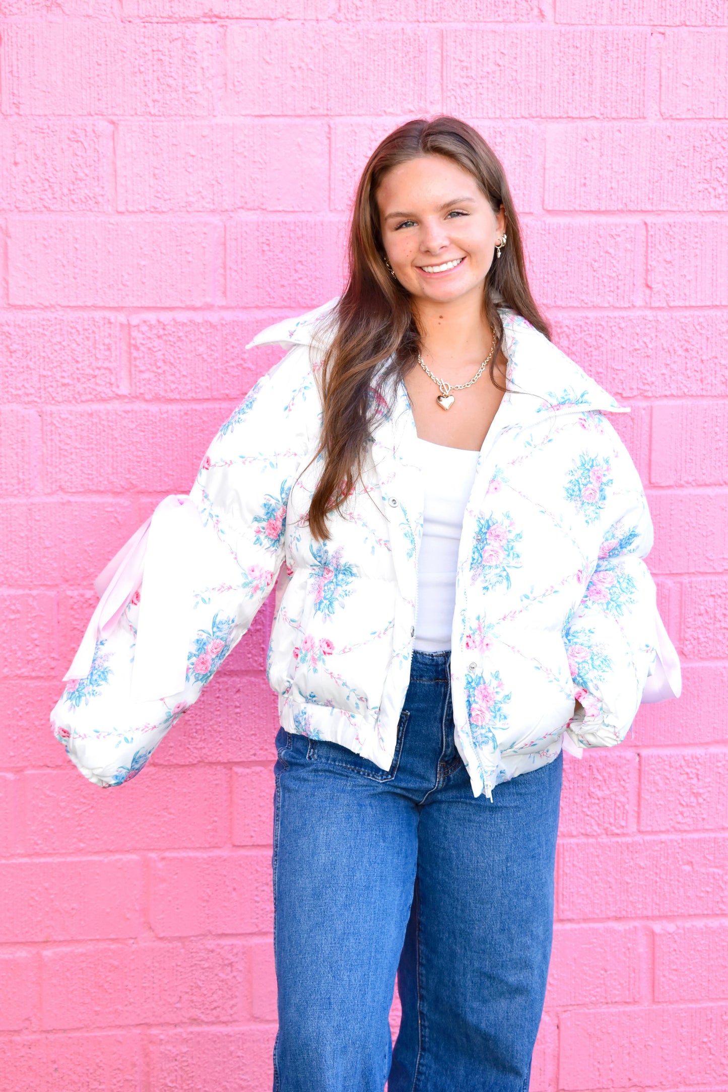 Fem Floral Bow Puff Coat