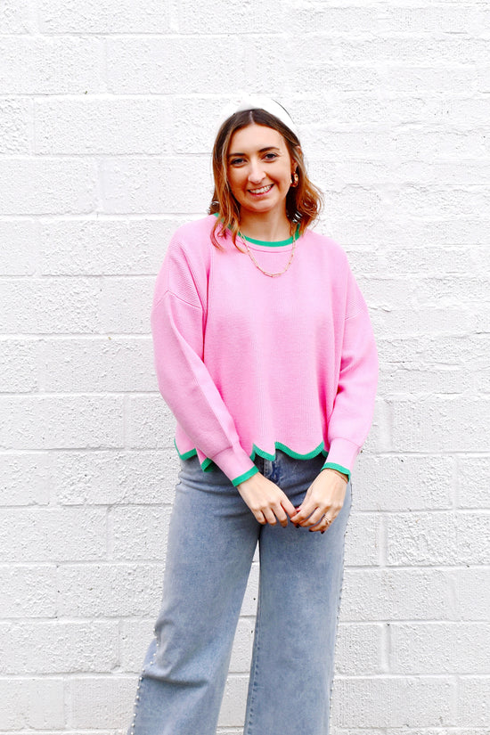 Pink & Green Scallop Sweater