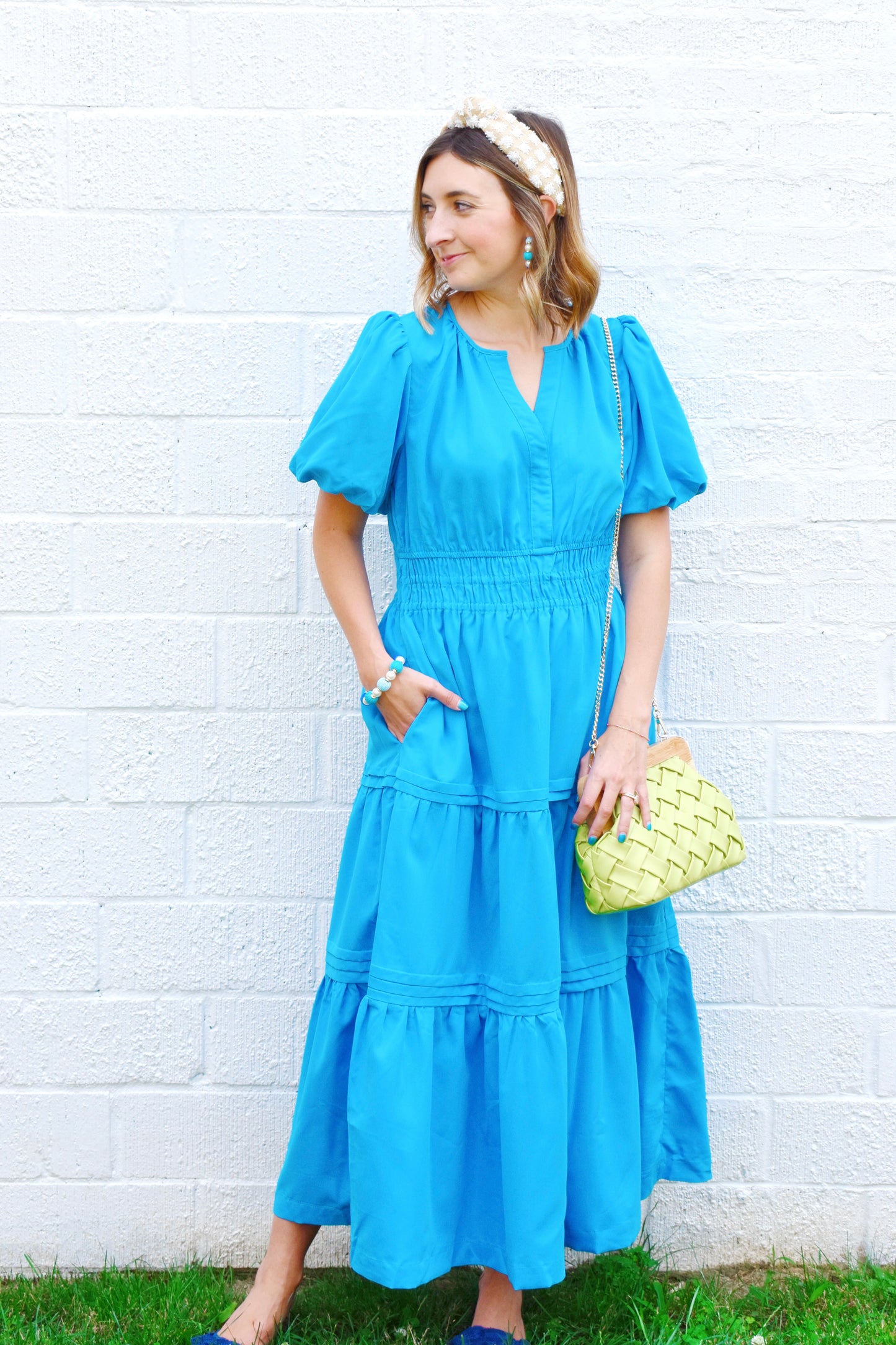 Turquoise Tiered Midi Dress