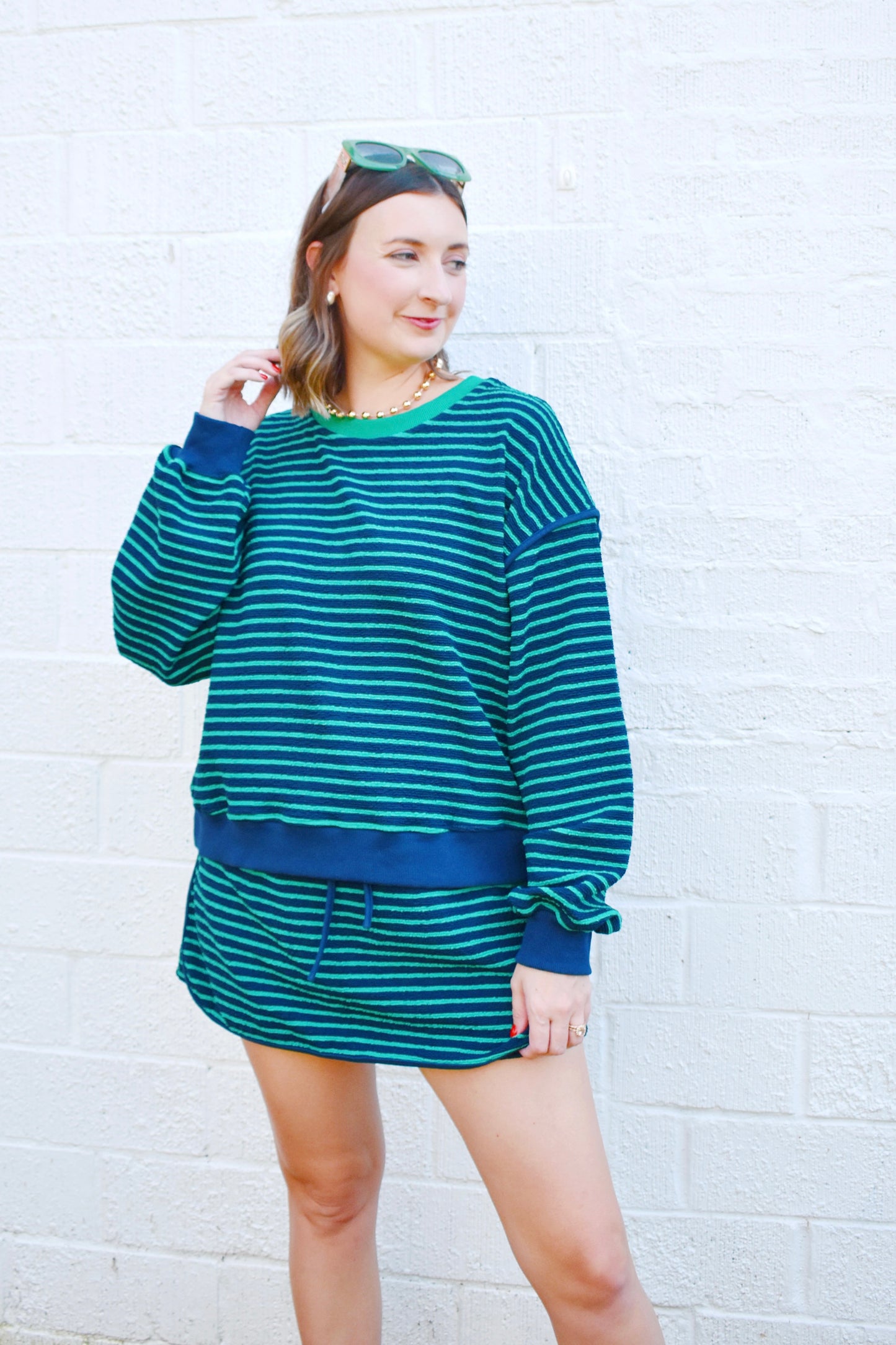 Navy & Green Stripe Skort