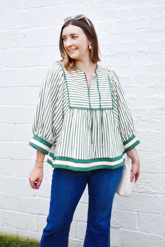 Green Stripe Babydoll Blouse