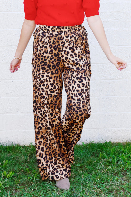 Leopard Print Tie Detail Wide Leg Pants