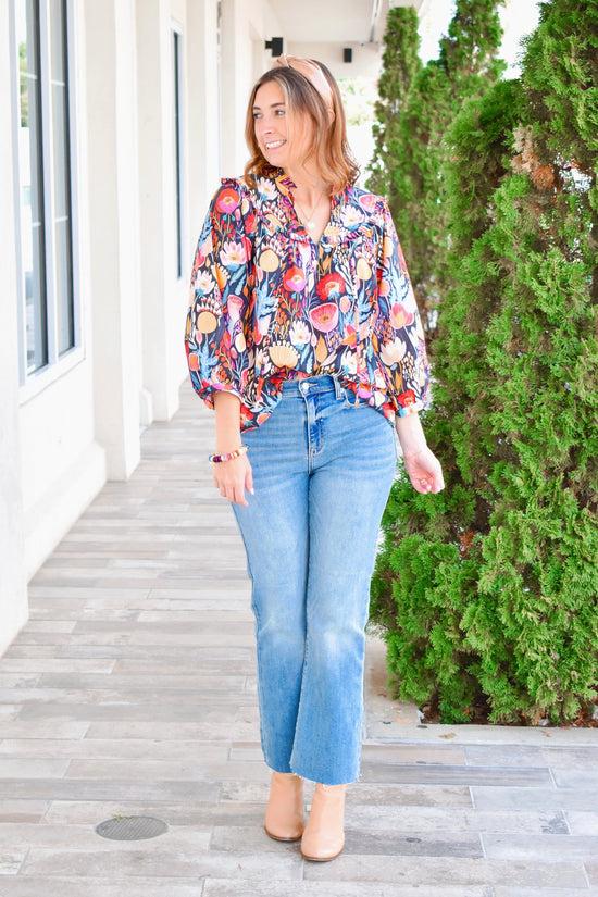 Mustard Bright Floral Fall Blouse