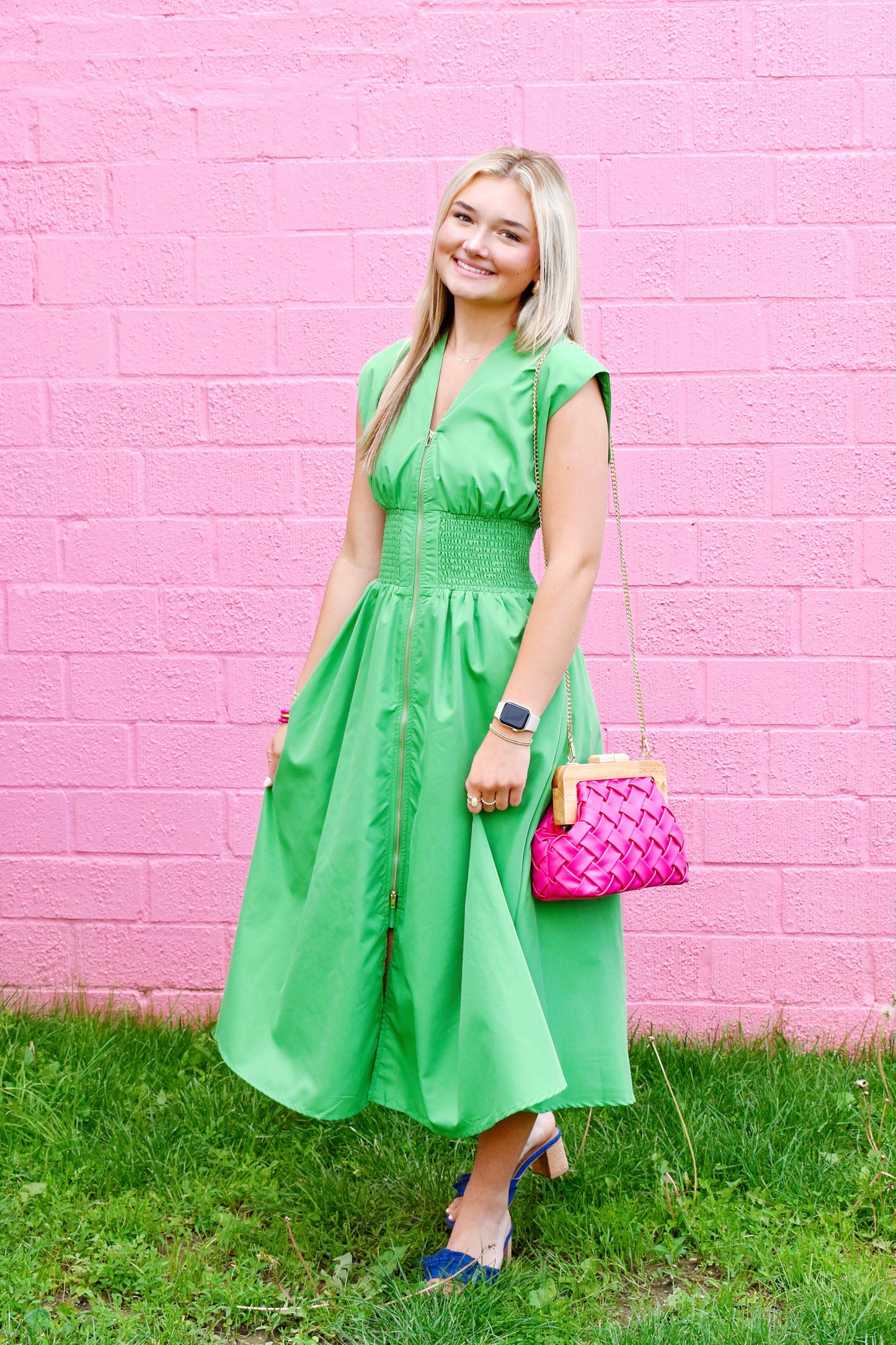 Kelly Green Zip Up Midi Dress Confetti Boutique Kelly Green Zip Up Midi Dress Confetti Boutique