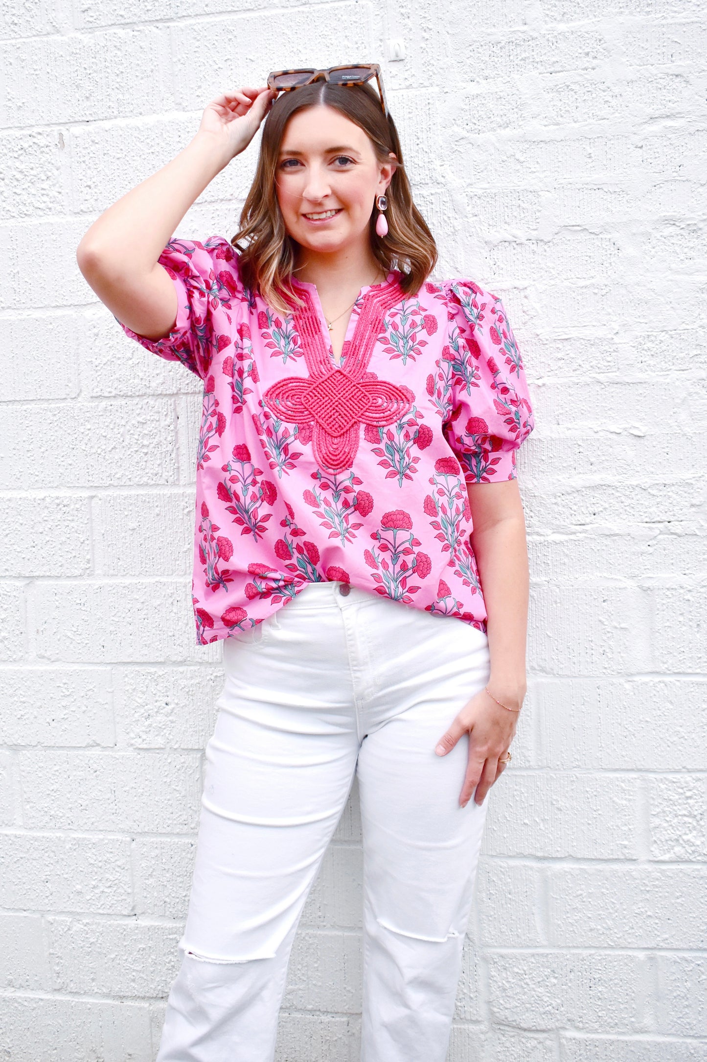 Pink Botanical Collar Detail Blouse