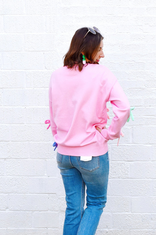 Pink Multicolor Bow Sweater