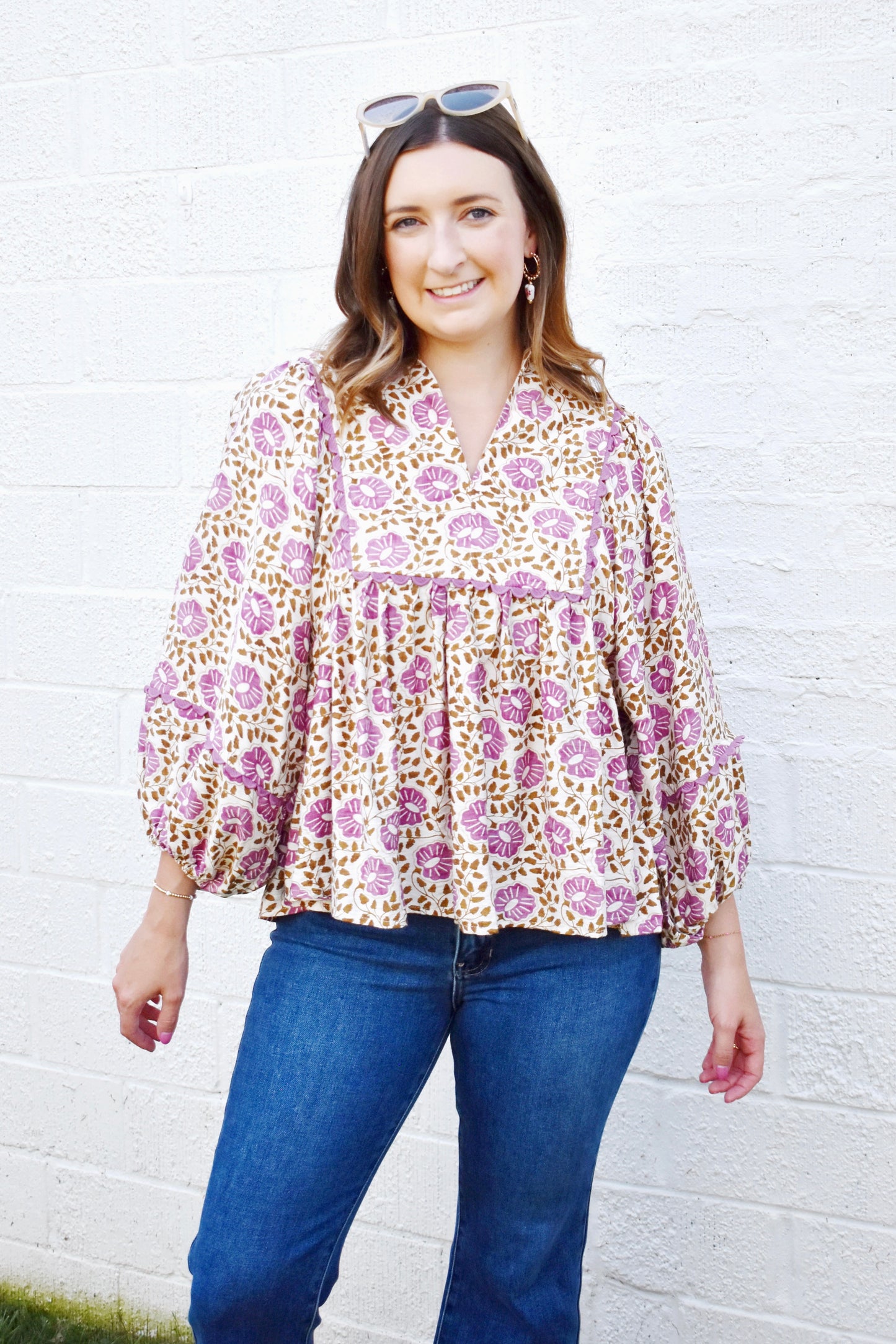 Purple Floral Babydoll Blouse