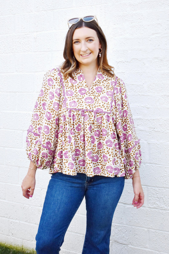 Purple Floral Babydoll Blouse