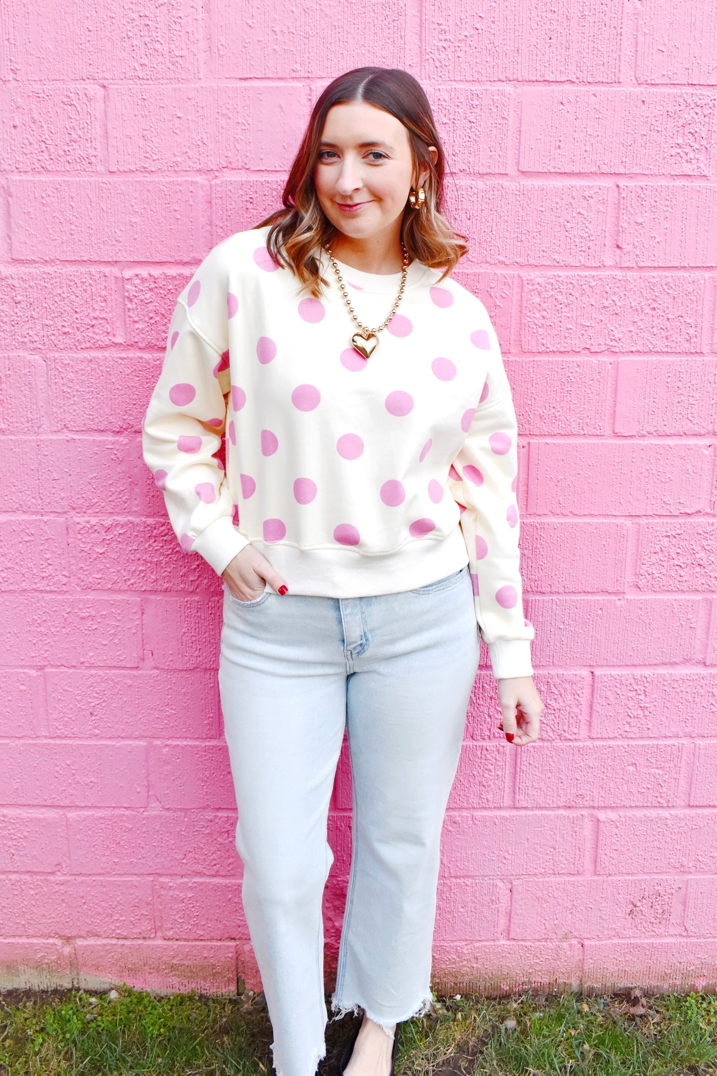 Pink Polka Dot Crewneck Sweatshirt