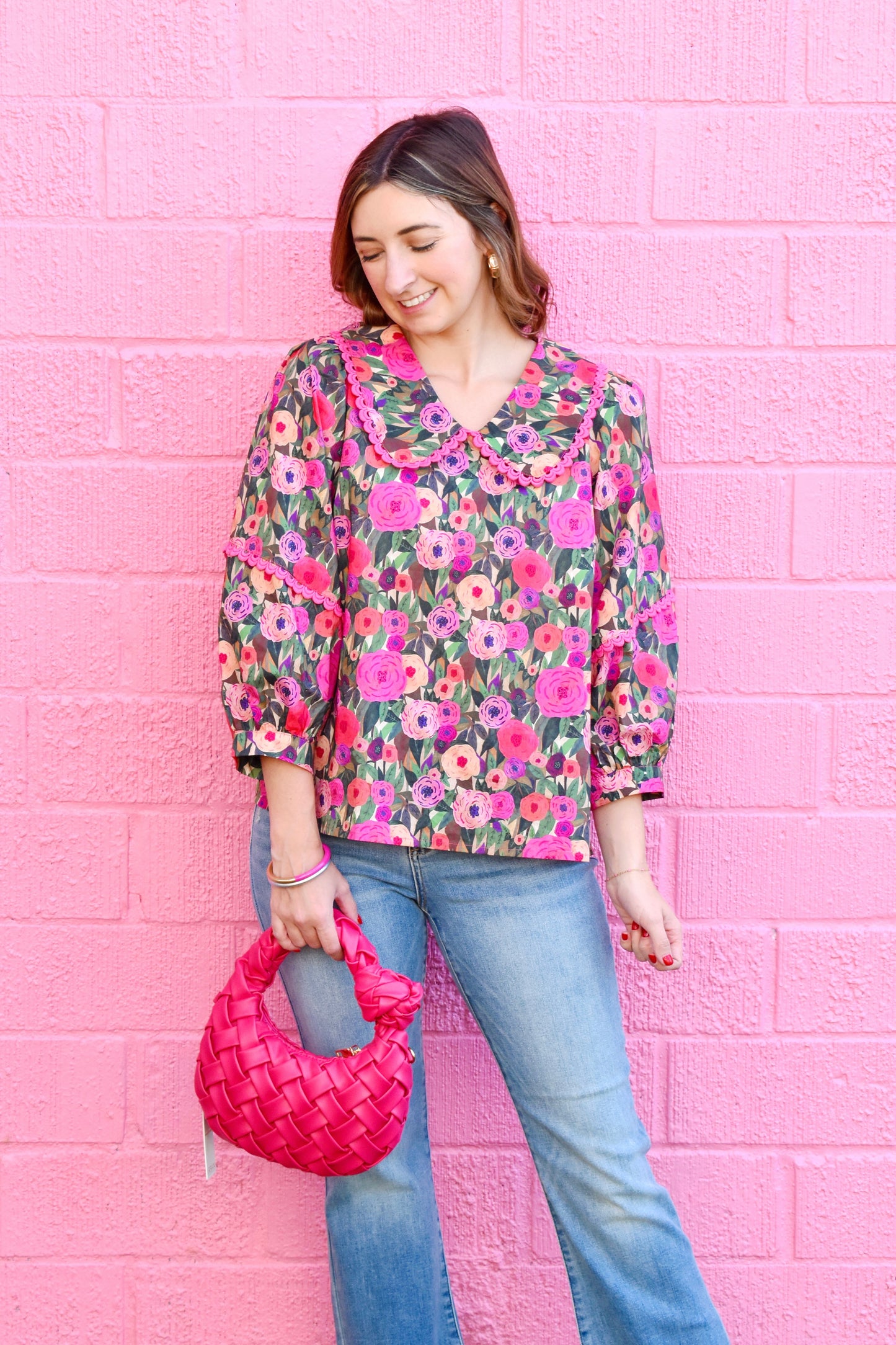 Pink Floral Peter Pan Collar Blouse