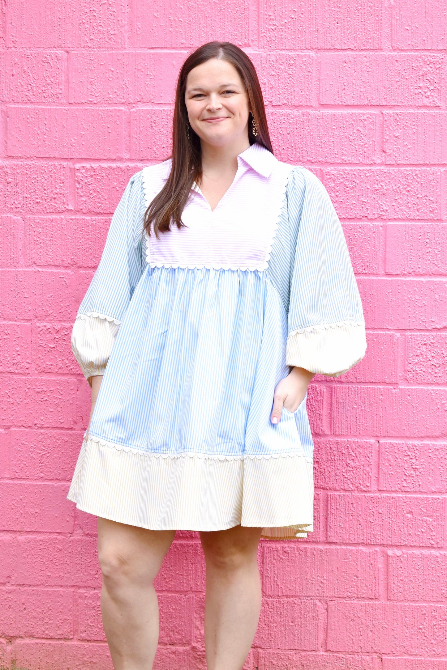 Plus Pastel Stripe Color Block Dress