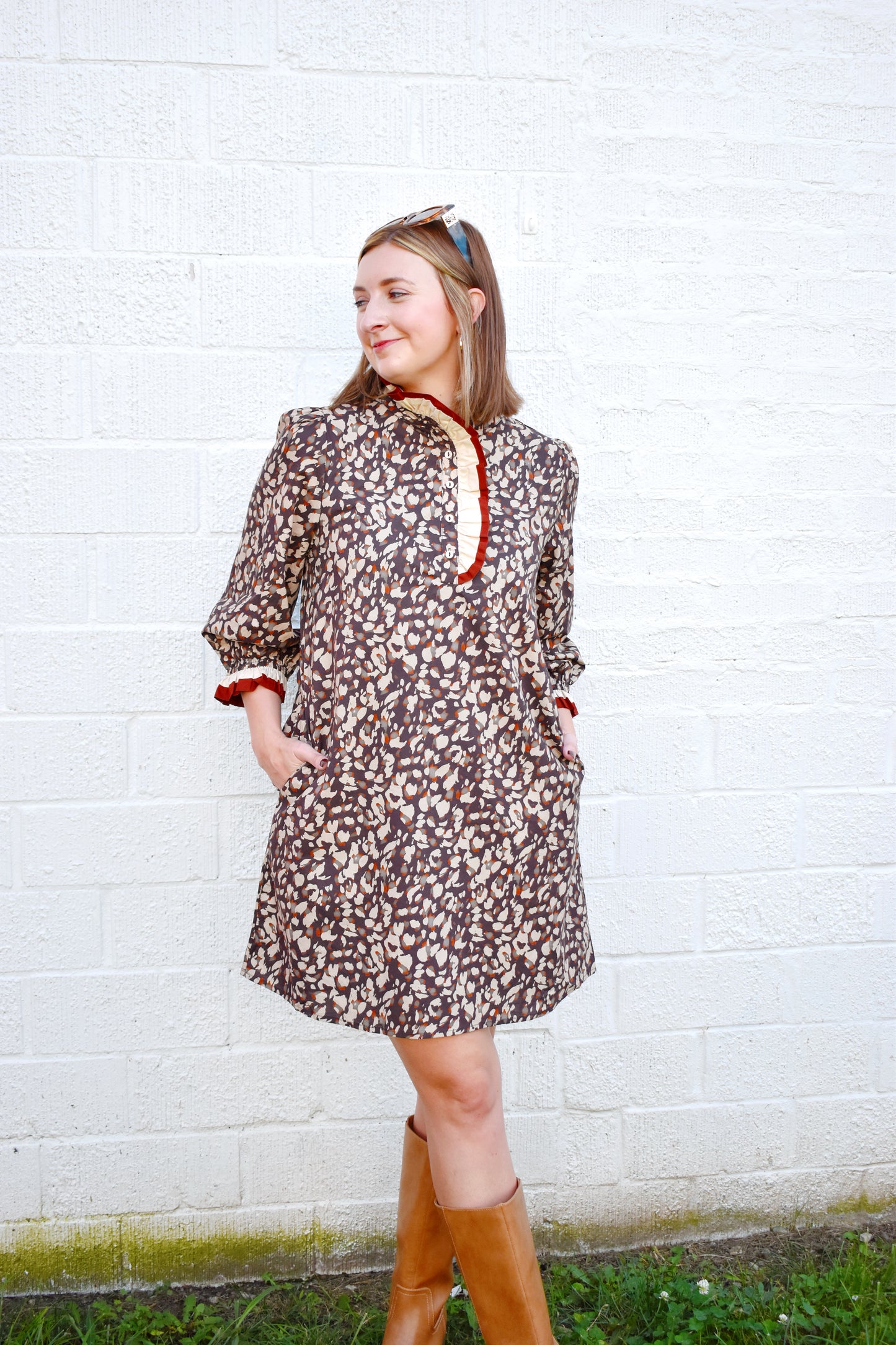 Brown Leopard Ruffle Shift Dress